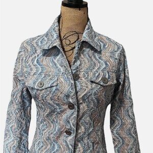 Analogy Wave Pattern Blazer Jacket in Blue and Tan